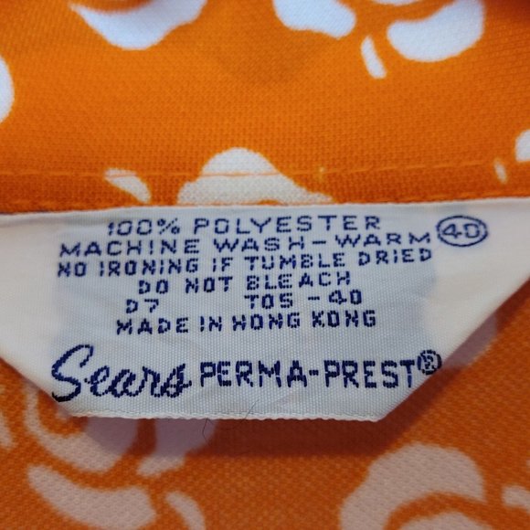 Vintage Floral Blouse Sears Perma Prest Orange White Polyester Tag Size 40 - Picture 4 of 5
